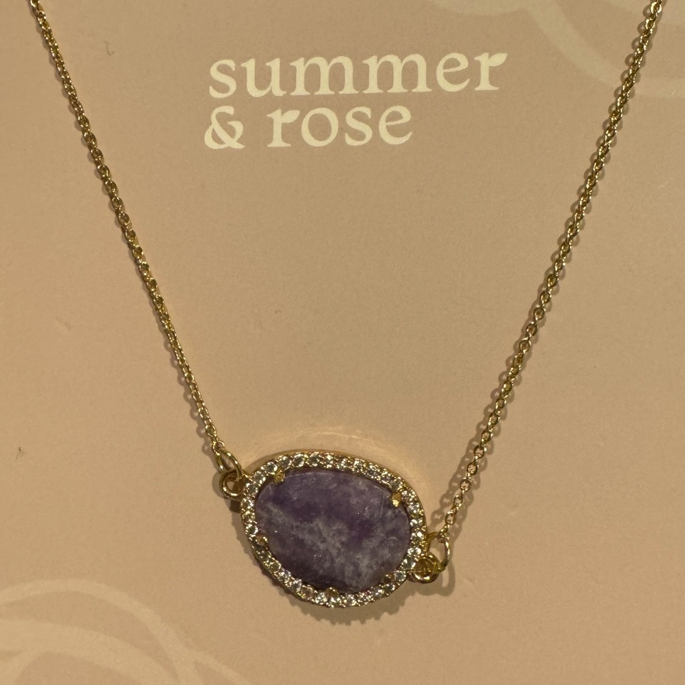 New! Summer and Rose Gold Chain, Purple Stone Pendant Adjustable Necklace